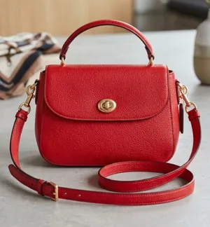 Authentic Coach Marlie Top Handle Satchel in vibrant true red pebbled leather thumbnail 1