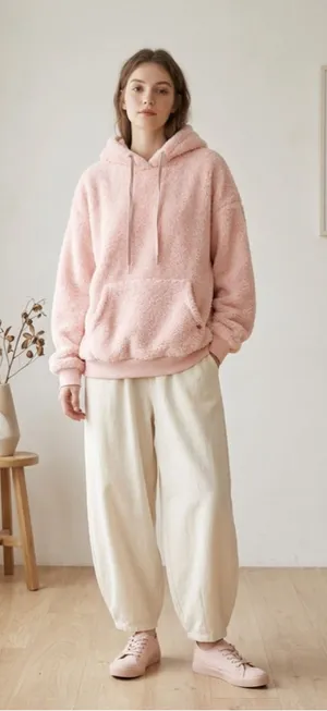 UGG Loyra Sherpa Hoodie Light Pink Plush Teddy Fleece Pullover Sweatshirt XL thumbnail 1