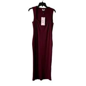 Oh Polly Ainslee Modal Square-Neck Bodycon Midi Dress in Wine Size XL thumbnail 5
