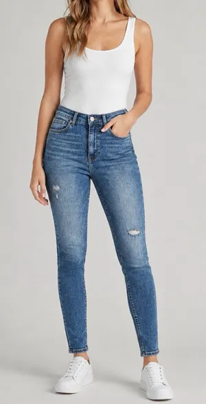 Divided by H&M Distressed Womens Skinny Jeans | Size 4 | High Rise | 99% Cotton thumbnail 1