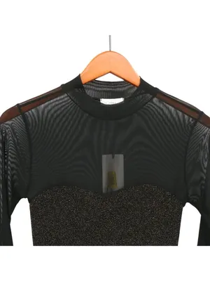 NWT A Loves A Black Gold Metallic Knit Sheer Illusion Mesh Long Sleeve Top M thumbnail 4