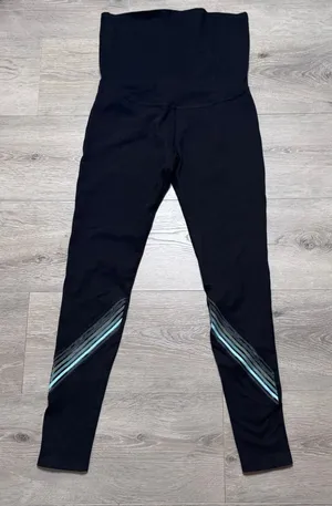 Beyond‎ the Bump Beyond Yoga Maternity Leggings Black Striped SP3431M Size Large thumbnail 1