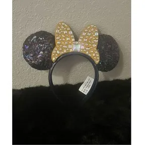 Disney Parks Gold Bow 50th Anniversary WDW Minnie Ears Jeweled Headband thumbnail 1