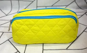 Tula Cosmetic Bag Small Yellow Quilted Double Zip Makeup Pouch‎ thumbnail 1