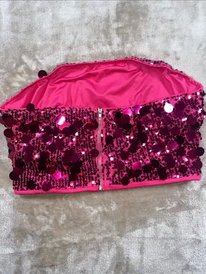 SHEIN Hot Pink Sequin Strapless Crop Top thumbnail 2