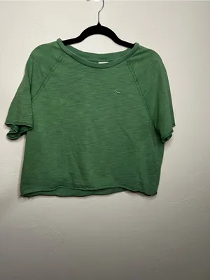 Victoria's Secret PINK Green Raglan Puppy Logo Raw Hem Cropped Tee thumbnail 2