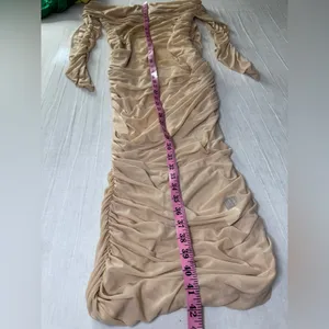 SHEIN Tan Ruched Long Sleeve Bodycon Dress thumbnail 3