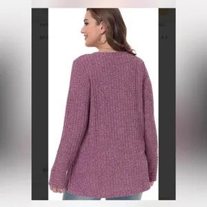 Belaroi plus size, ribbed V-neck, long-sleeve top in a mauve or purple-ish color thumbnail 5