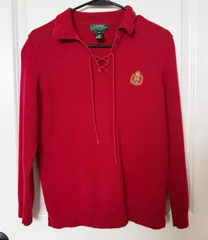 VTG Lauren Ralph Lauren Polo Sweater XS Petite Red Preppy Old Money Crest Logo thumbnail 1