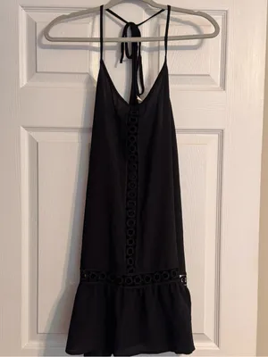 Freshwater Black Eyelet Cutout Trim Detail Swim Beach Coverup Dress Size Large thumbnail 3