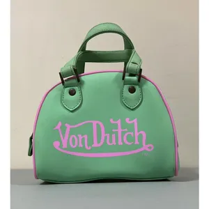 Von Dutch Mint Green Pink Mini Bowling Bag Purse Handbag Pocketbook Satchel 💚🩷 thumbnail 2