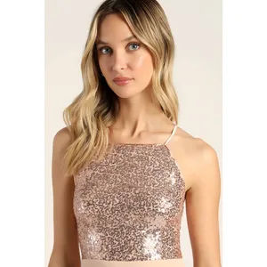 Lulus Endlessly Enchanted Champagne Pink Sequin Maxi Dress Formal Small NWT thumbnail 3