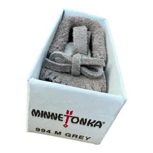 Minnetonka Suede Moccasin Keychain Key Ring Dark Grey Fringed Mini Shoe NIB thumbnail 3