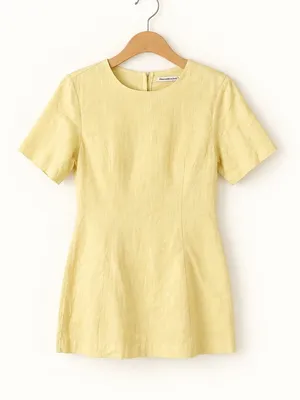 A&F Butter Yellow Linen Cotton Blend Button Back Detail Mini A-Line Sheath Dress thumbnail 4