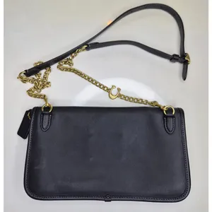 ​Coach CA359 Cut Out Handle Clutch Crossbody Bag Black Leather Removable Chain thumbnail 9
