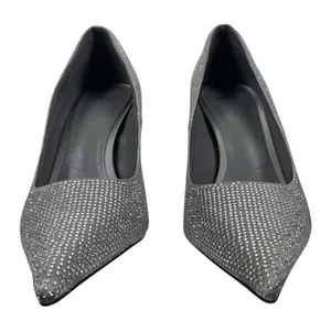 Mango Rhinestone Embellished Pointed Toe Satin Heel Pump Gray Size 39/ 8.5 thumbnail 5