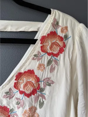 Altar’d State Cream Boho Floral Embroidered Tunic Blouse Dress Top Size L thumbnail 5