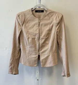 Zara Basic Nude Beige Faux Leather Collarless Zip Up‎ Jacket 3046/031/644 Sm thumbnail 1
