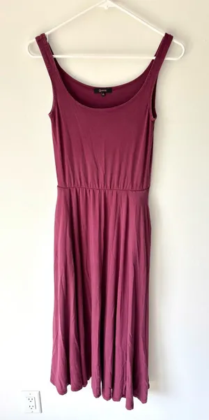 Quince Tencel Jersey Fit & Flare Dress Wine Burgundy Sleeveless Midi Scoop Neck thumbnail 1