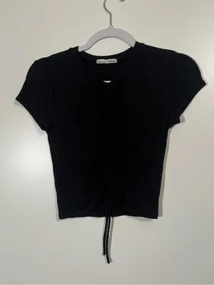 Reformation Cinching Crop Top Black Ribbed Size Small thumbnail 3