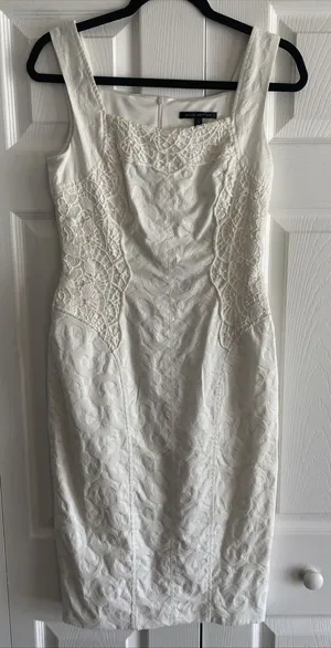 David Meister Crochet Lace Jacquard Sheath Dress Womens Size 4 White Bridal thumbnail 1