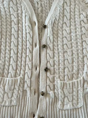 Zara Cream Cable-Knit Button Cardigan Medium thumbnail 3