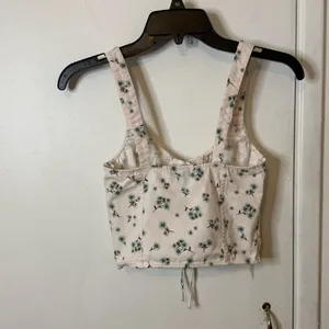 Victoria's Secret Floral Lace-Up Crop Top - Cream and Green thumbnail 3