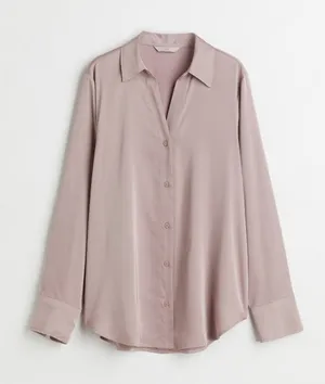 H&M Button Down V-Neck Pale Pink ("Dusty Rose") Long Sleeve Shirt thumbnail 1