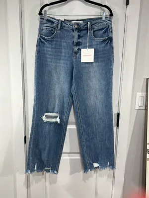 Lovervet High Rise, Medium Wash, distressed Dad Jeans thumbnail 2