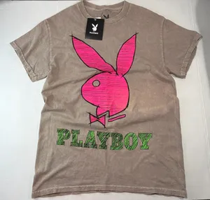 NWT: Playboy by PacSun Brown Mineral Wash T-Shirt Pink Bunny Green Logo Y2K thumbnail 1