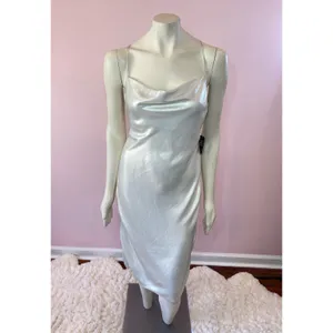 EXPRESS Metallic Cowl Neck Cross Back Midi Slip Dress thumbnail 4