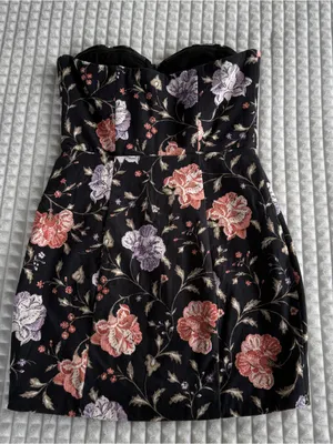 Tularosa Strapless Black Mini Dress with Pink & Purple Floral Print thumbnail 3