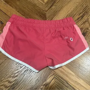 Nike Womens Medium Pink Colorblock Retro Running Shorts White Trim Dolphin Hem M thumbnail 3