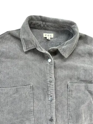 POL Gray Corduroy Button-Down Shirt with Shirttail Hem thumbnail 2