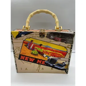 Far nine Vintage Style Route 66 Cigar Box Purse Bamboo Handle Americana Clutch thumbnail 3