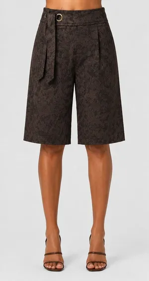Cache Brown Jacquard Self Belt Walking Bermuda City Short Pant Textured NWT $88 thumbnail 1