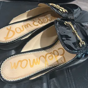 Sam Edelman Black Patent Mules with Gold Detail thumbnail 3