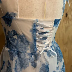 Sleeveless Chiffon Blue Floral Print Cocktail Party Corset Dress Sz M thumbnail 6