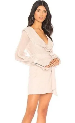 NWT Chrissy Teigen x Revolve Sands Ruffle Mini Wrap Dress, Blush/Ivory XS thumbnail 1