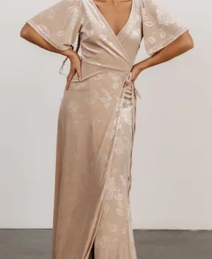 Baltic Born Danielle Embossed Velvet Maxi Dress Champagne Cream Size Large thumbnail 1
