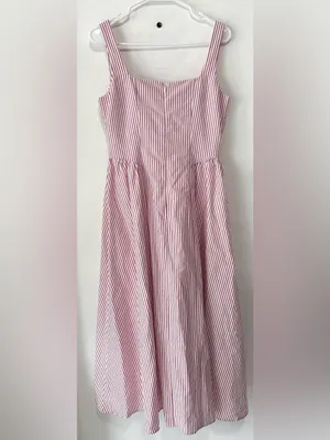 WAYF Drop Waist Midi Dress Red White NWT Small thumbnail 2