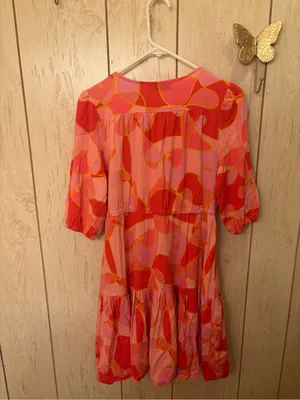 Petal & Pup Pink & Coral Abstract V-Neck Tie-Waist Mini Dress thumbnail 6