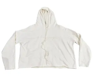 Alo Yoga Cropped Raw Hem Hoodie in Beige, Size L thumbnail 1