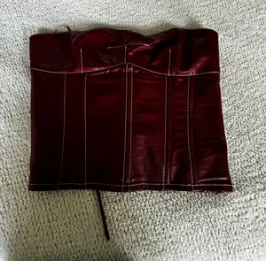 Red Edikted faux leather lace up corset top thumbnail 1