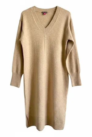 Vince‎ Camuto Beige Knit V-Neck Midi Dress Size Medium thumbnail 1