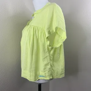 MOTHER Neon Yellow/green The Pop Your Top Street Lights Shirt Button Sz S thumbnail 4
