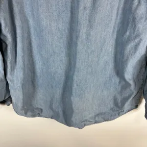American Eagle Flannel Lined Denim Shirt Womens Small Oversized‎ Distressed Blue thumbnail 9