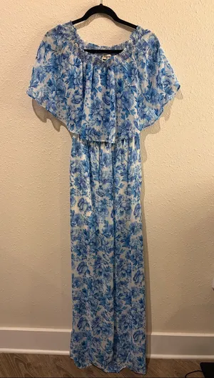 Show Me Your MuMu Blue Floral Off-Shoulder Maxi thumbnail 1