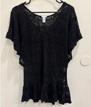 Eberjey Black Crochet Knit Ruffle Hem Swim Cover Up Tunic‎ S/M Boho Resort Wear thumbnail 1