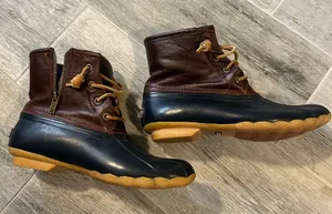 Sperry Duck Boots | Navy Leather Rain Snow Boots, US Women's 7 *No Insoles* thumbnail 1